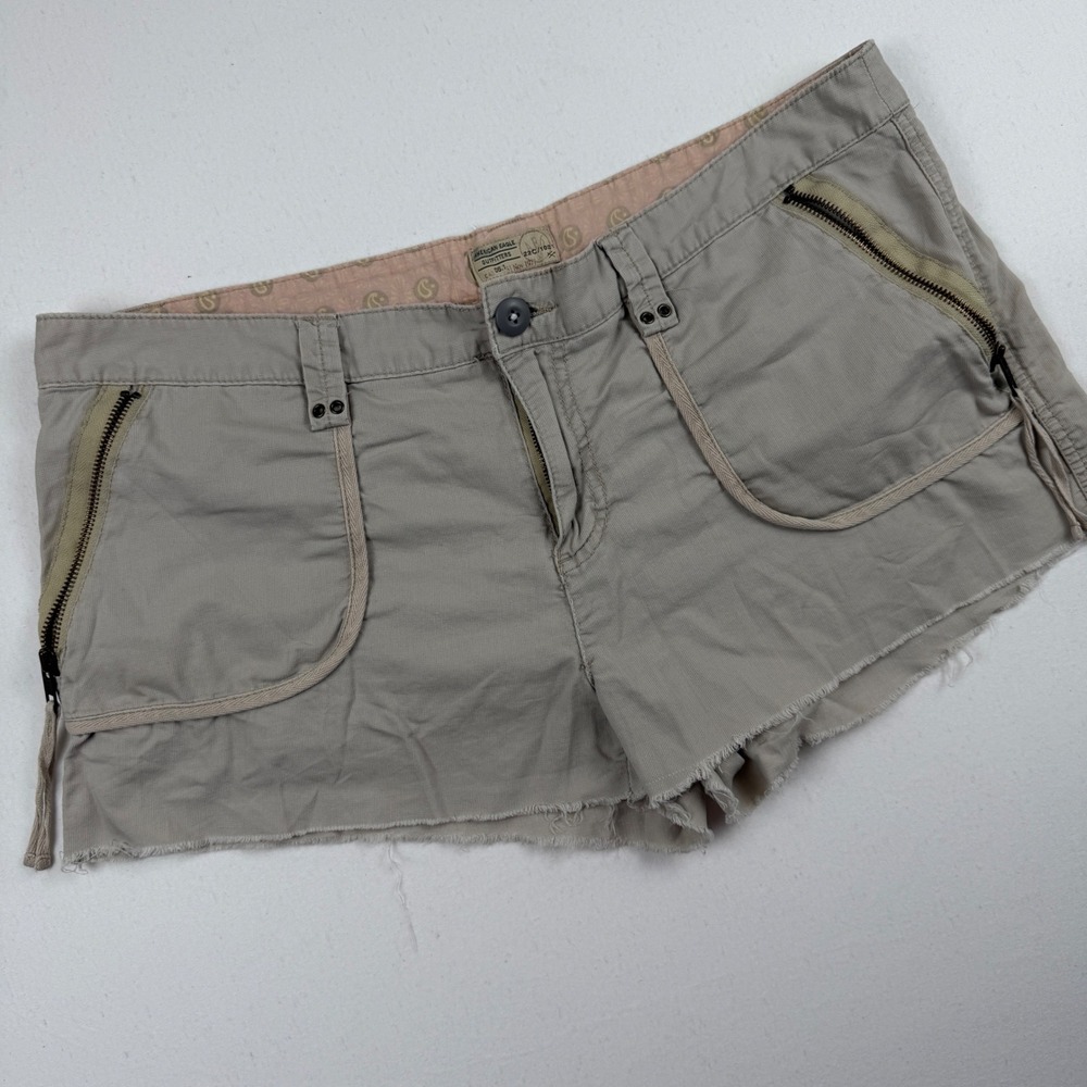 Vintage Y2K American Eagle Cargo Utility Shorts Khaki Tan Frayed Hem Womens 14
